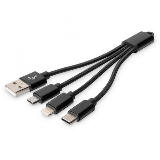 Digitus USB 3.0 > Lightning/Micro-USB/USB-C 0,15m 3-in-1 Ladekabel Schwarz