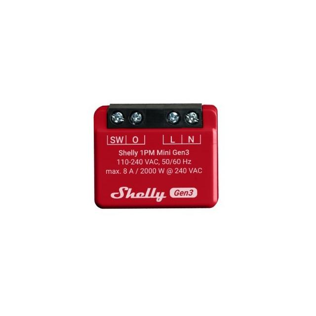 Shelly Relais "Plus 1PM Mini Gen. 3" WLAN BT Messfunktion max 8A 1 Kanal Unterputz