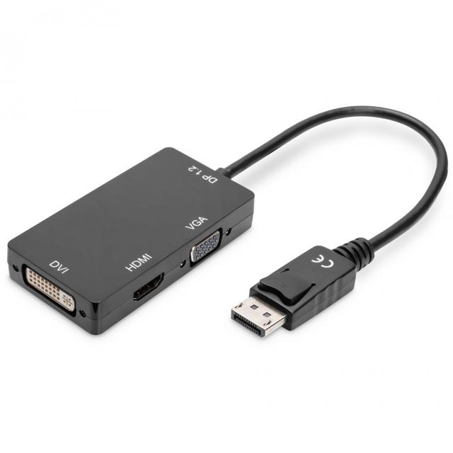 Digitus Displayport > HDMI, DVI, VGA (ST-BU) 0,2m Adapter 4K UHD 30Hz Black
